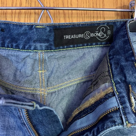Treasure & Bond Mid-Rise Tapered Ripped Destroyed Vintage Denim Blue Jeans (32R) - Picture 8 of 12